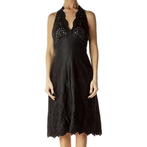 White House Black Market Dresses & Skirts - White House Black Market Black Halter Eyelet Day Dress